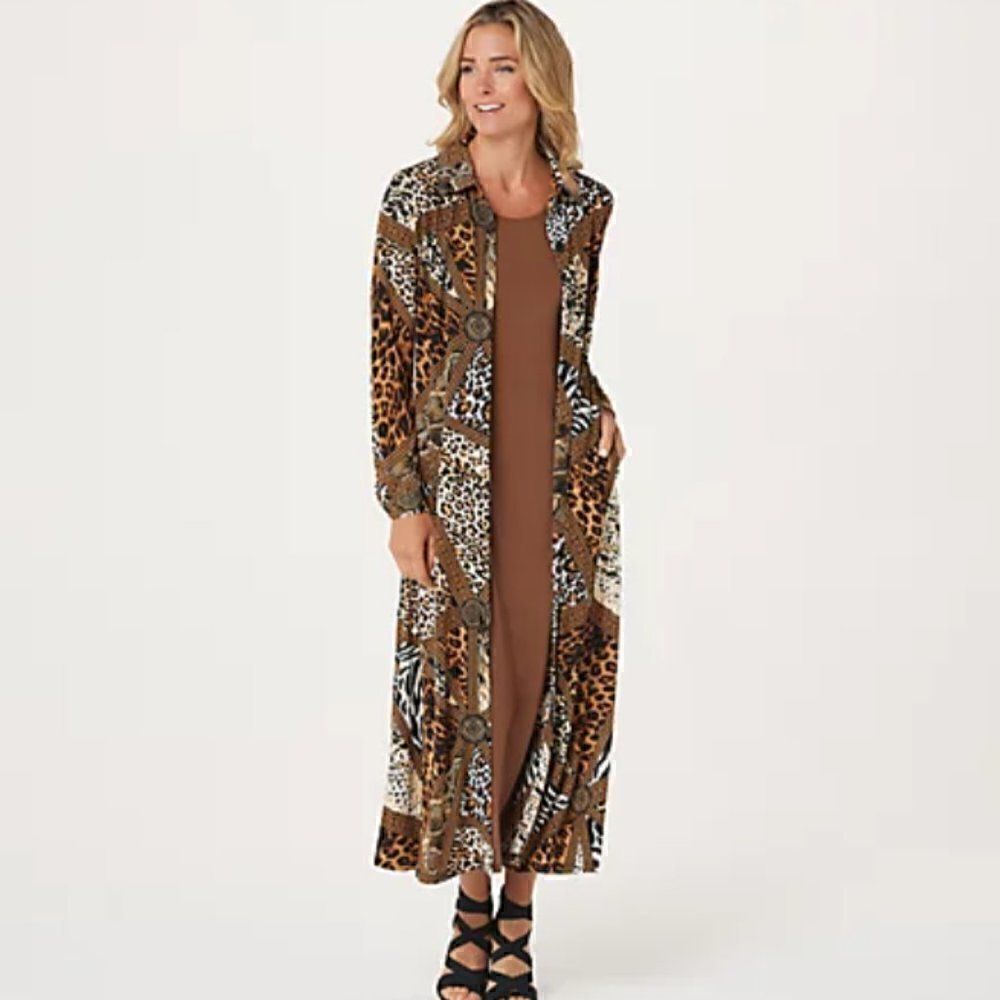 NWOT Attitudes by Renee Regular Duster & Sleeveless Maxi Dress Set Sz XXS